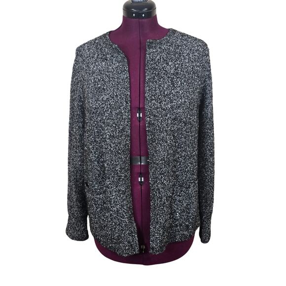 Women's LOFT Black & White Open Front Sweater Cardigan | Size Large - Picture 1 of 10